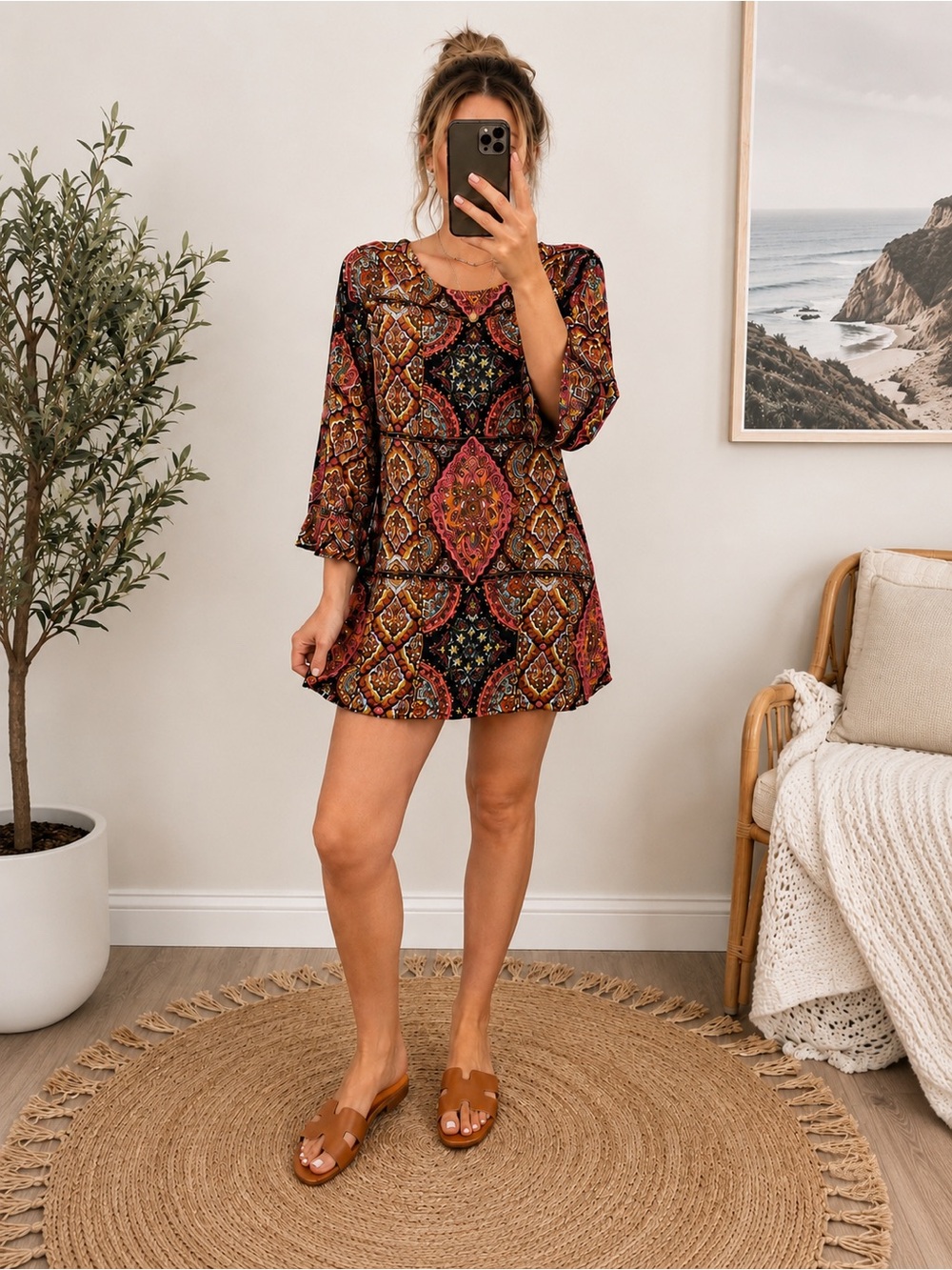 Billabong Coral Paisley Boho Mini Dress NWT Size Small